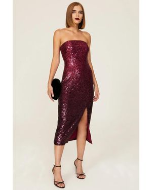 Trina Turk Stella Midi Dress Festive Fuchsia Sequin Side Slit Ddr2715 - Red