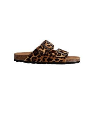 MC2 Saint Barth Cork Sandals With Adjustable Leopard Print Straps - Brown
