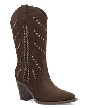 MIA Morgann Pointed Toe Studded Western Boot - Brown