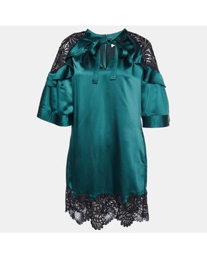 Self-Portrait Dark Satin & Lace Shift Dress - Blue
