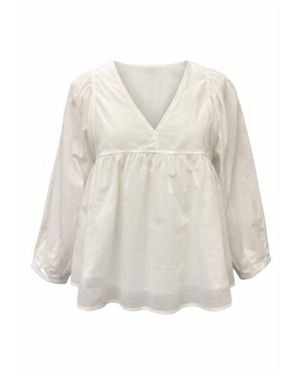P.Cill Cotton V-Neck Blouse - White