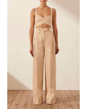 Shona Joy Amanda Linen Crossover Bralette Top - Natural