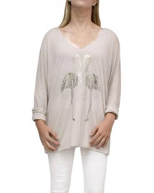 Gigi Moda Flamingo Long Sleeve Top - Natural