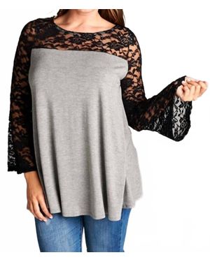 Emerald Collection Lace Bell Sleeves Tunic - Black