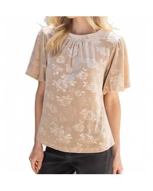 Voya Textured Puff Sleeve Velvet Top - Natural