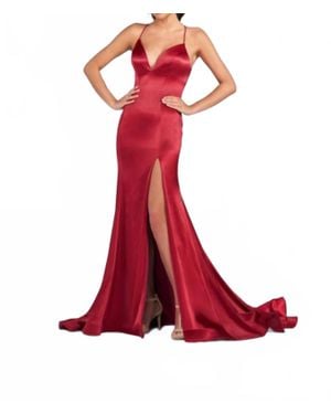 Colette for Mon Cheri Strappy Back High Slit Dress - Red