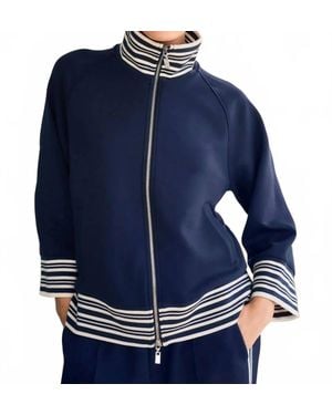 Joseph Ribkoff Striped Zip Up Boxy Jacket - Blue