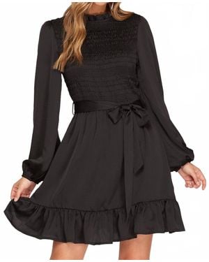 She + Sky Smocked Satin Dress - Black
