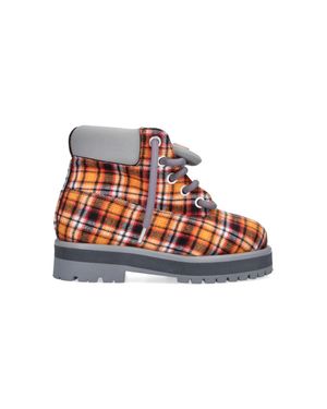 PDF Plaid Padded Collar Rugged Boots - Red