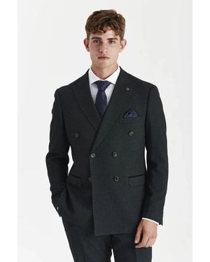 Paul Andrew Blazer Checked Double Breasted Plaid Tailored Fit Jacket - Black