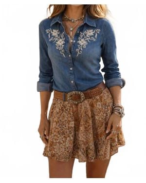 The Nu Vintage Maribel Embroidered Shirt - Blue