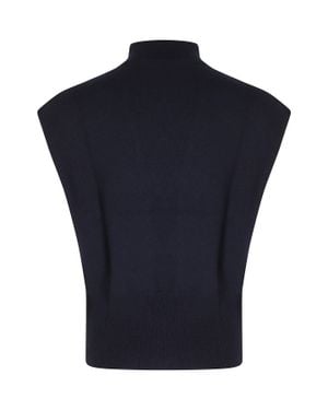 Semicouture Structured Sweater With High Neckline And Ribbed Trim - Blue