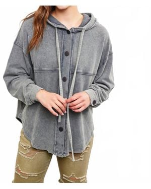 Mustard Seed Waffle Mineral Wash Shacket - Gray