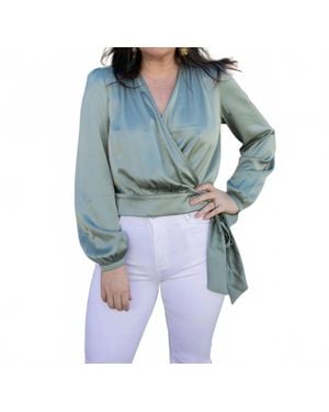 Apricot Soft Satin Wrap Top - Blue