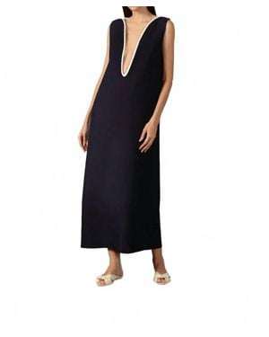 Adriana Degreas Bicolor Deep V Neck Maxi Dress - Black