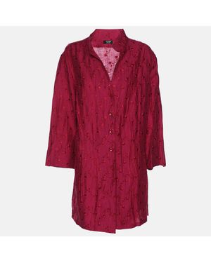 Basler Fuchsia Linen Blend Embroidered Shirt