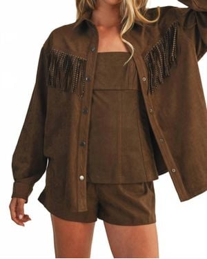 Mustard Seed Oakley Studded Fringe Jacket - Green