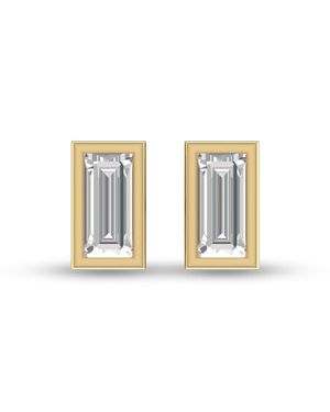 SSELECTS Lab Grown 1/4 Carat Baguette Bezel Set Diamond Solitaire Earrings - Metallic