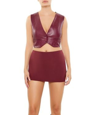 Forever 21 Faux Leather Cropped Vest - Red