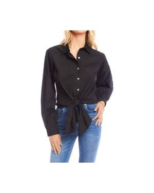 Karen Kane Leslie Long Sleeve Embellished Collar Tie-Front Top - Black