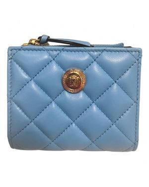 Versace La Medusa Quilted Lamb Leather Compact Snap Wallet - Blue