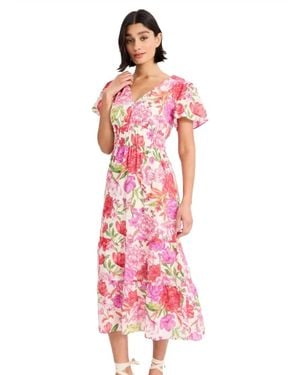Donna Morgan Tiered Midi Dress With Flutter Sleeves - Pink