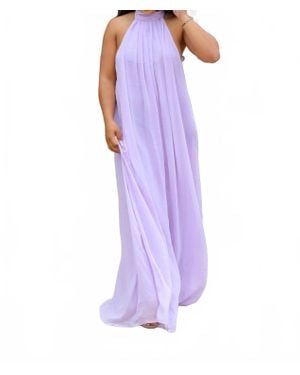 SurelyMine A Little Extra Wide Leg Halter Jumpsuit - Purple