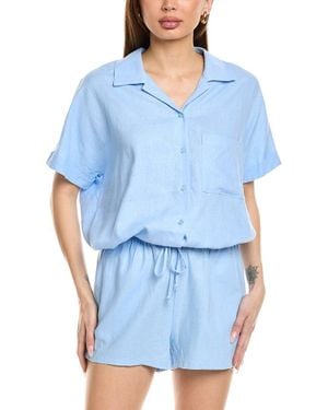 LNA Alpine Linen-blend Button-up Shirt - Blue
