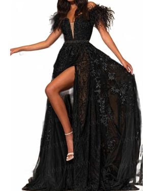 Sherri Hill Off-Shoulder A-Line Maxi Dress - Black