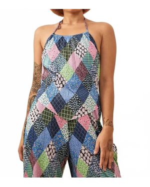 Another Girl Plisse Halter Top - Blue