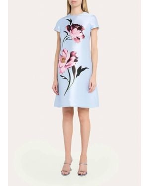Teri Jon Floral-Print Faille Dress - White