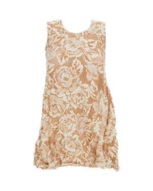Comme des Garçons Shirred Floral Embroidered Tank Top - Natural