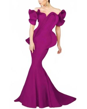 Mnm Couture Crepe Ruffle Gown - Purple