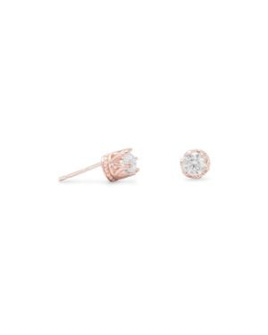 Fashnzfab 14 Karat Rose Plated Crown Set Cz Earrings - Pink