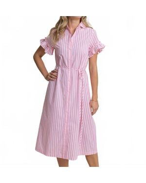 Southern Tide Tyra Striped Ruffle Sleeve Midi Dress - Purple