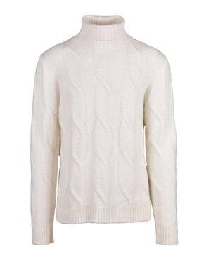 Eleventy High Neck Cable Knit Sweater - White