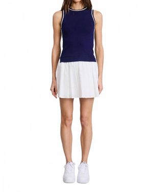 Flat White Wimbledon Sweater Mini Dress - Blue