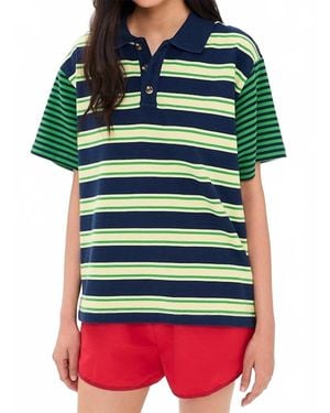 Damson Madder Zia Rugby Mix Stripe Shirt - Green
