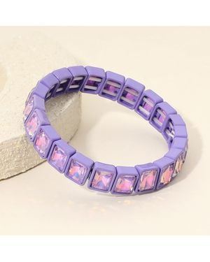 Fashnzfab Rectangle Crystal Beaded Stretch Bracelet - Purple
