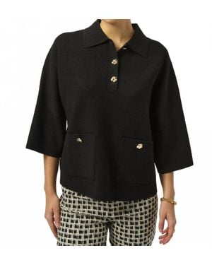 Joseph Ribkoff Collared 3/4 Sleeve Boxy Top - Black