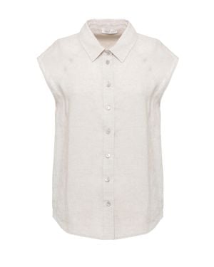 Panicale Ivory Linen Sleeveless Casual Shirt - White
