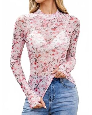 Finley Floral Long Sleeve Mesh Top - Pink