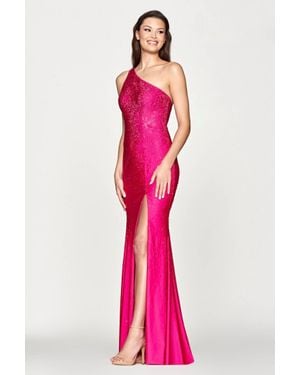 Faviana Long Hotstone One Shoulder Maxi Dress - Pink