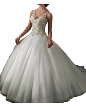 Mary's Bridal Crystal Beaded Tulle Dress - Gray
