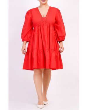 Leota Zariah Empire Waist Mini Dress Poppy - Red
