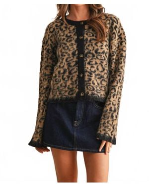 Miou Muse Leopard Print Sweater Cardigan - Black