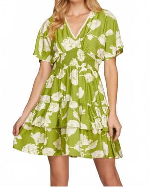 She + Sky Short Sleeve Woven Print Tiered Dress - Yellow