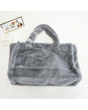 Fashnzfab Oversized Faux Fur Soft-Touch Tote Bag - Gray