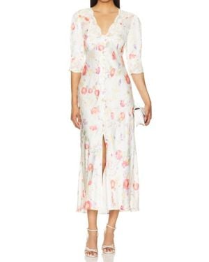 RIXO London Simone Classic Floral Midi Dress - White
