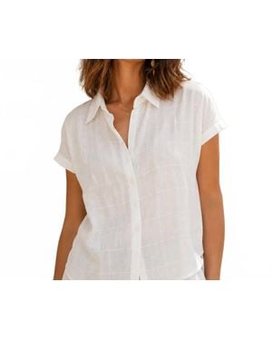 The Korner Sheer Textured Button Front Blouse - White